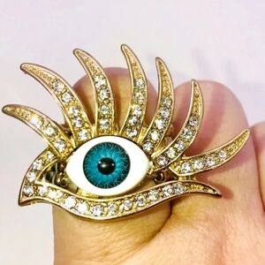 "ALL EYES ON ME!" PRETTY BLUE EYEBALL STRETCHY ADJUSTABLE RING NEW!